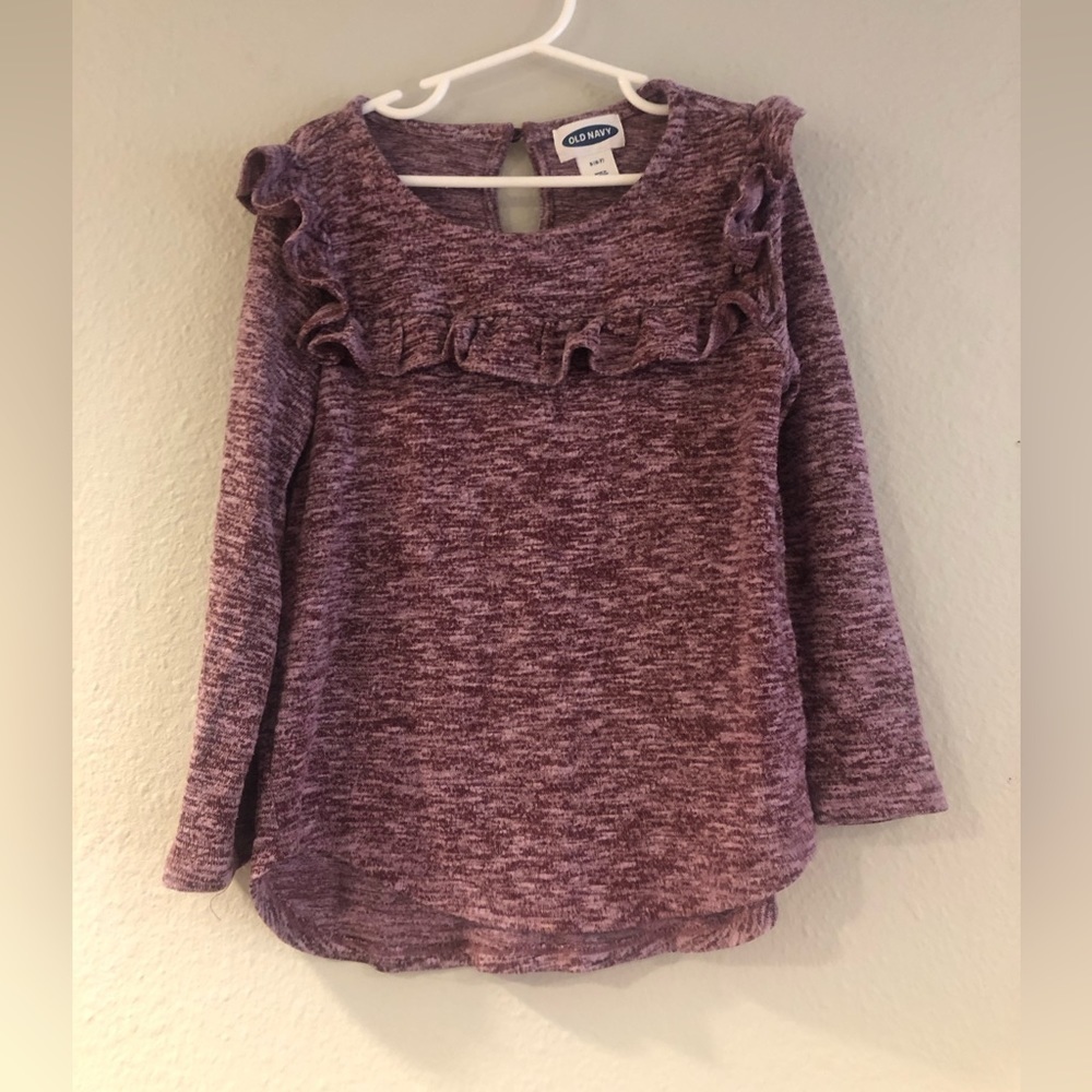 Sweater-Knit Ruffled-Yoke Top for Girls. Old Navy size 6-7 Crimson Cranberry - Picture 4 of 5